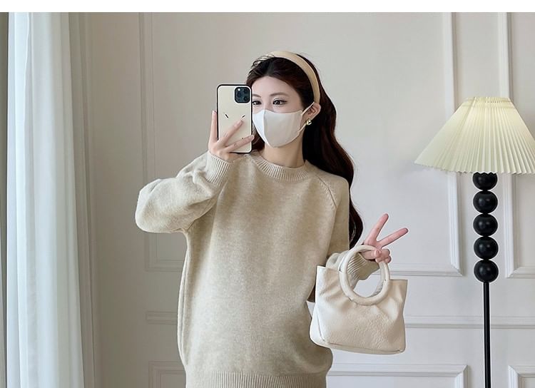 Maternity Crew Neck Raglan Sweater with Drawstring Waist Loose Pants