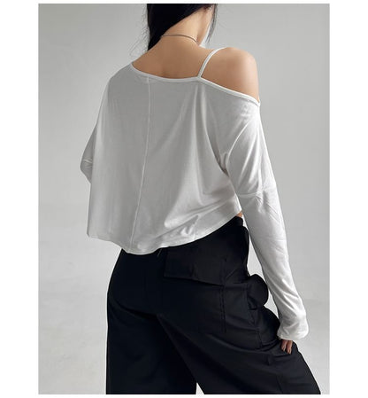 Cold Shoulder Long-Sleeve Top in Solid Style