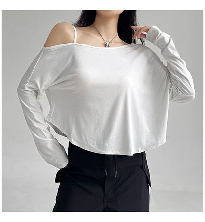 Cold Shoulder Long-Sleeve Top in Solid Style