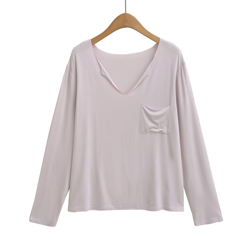 Classic V-Neck Long-Sleeve Solid T-Shirt