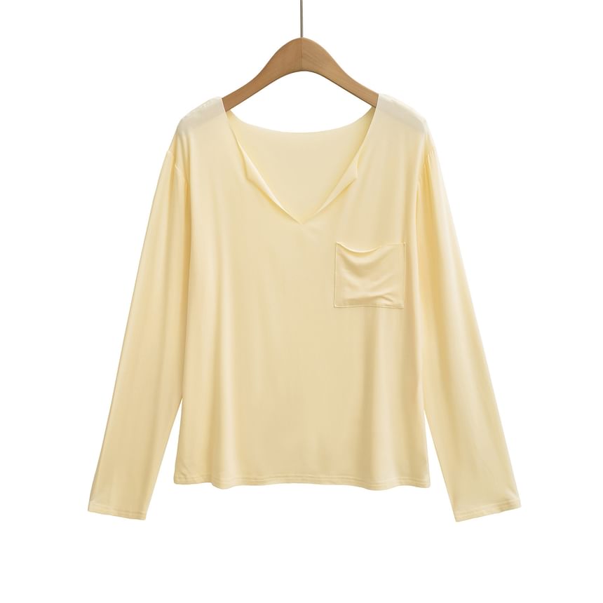 Classic V-Neck Long-Sleeve Solid T-Shirt