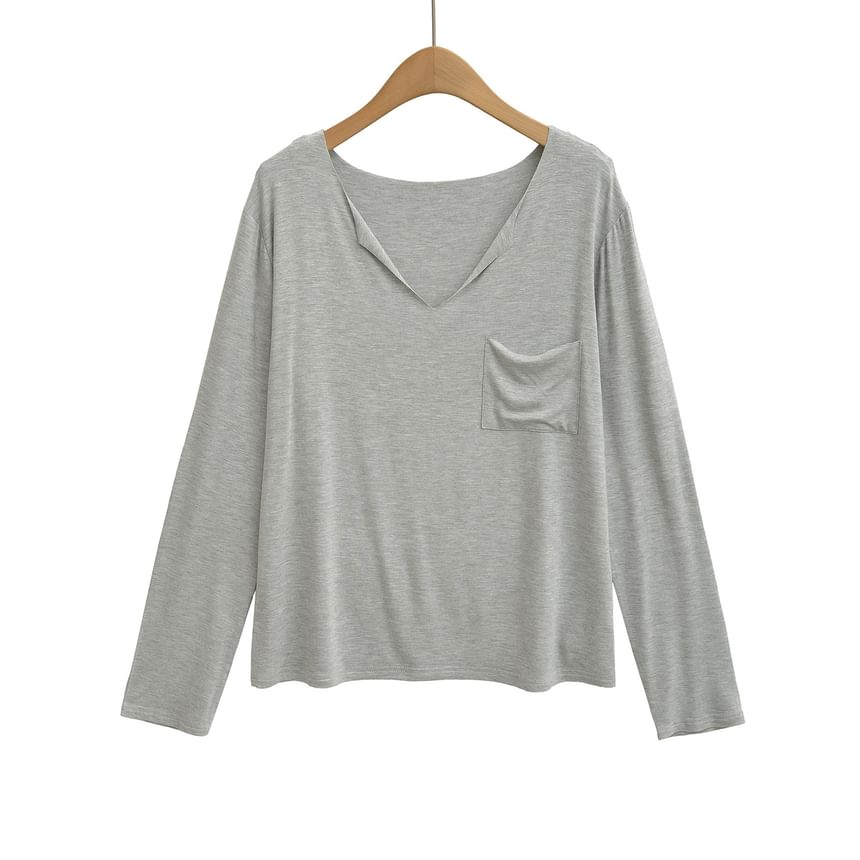Classic V-Neck Long-Sleeve Solid T-Shirt