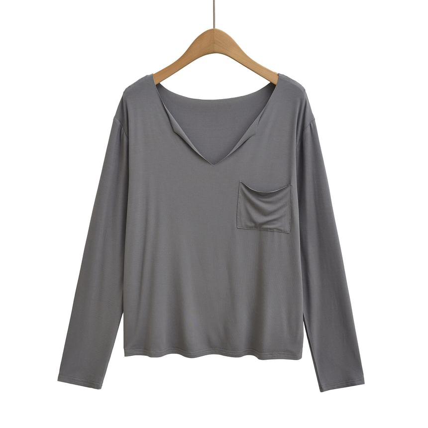 Classic V-Neck Long-Sleeve Solid T-Shirt