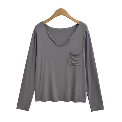 Classic V-Neck Long-Sleeve Solid T-Shirt