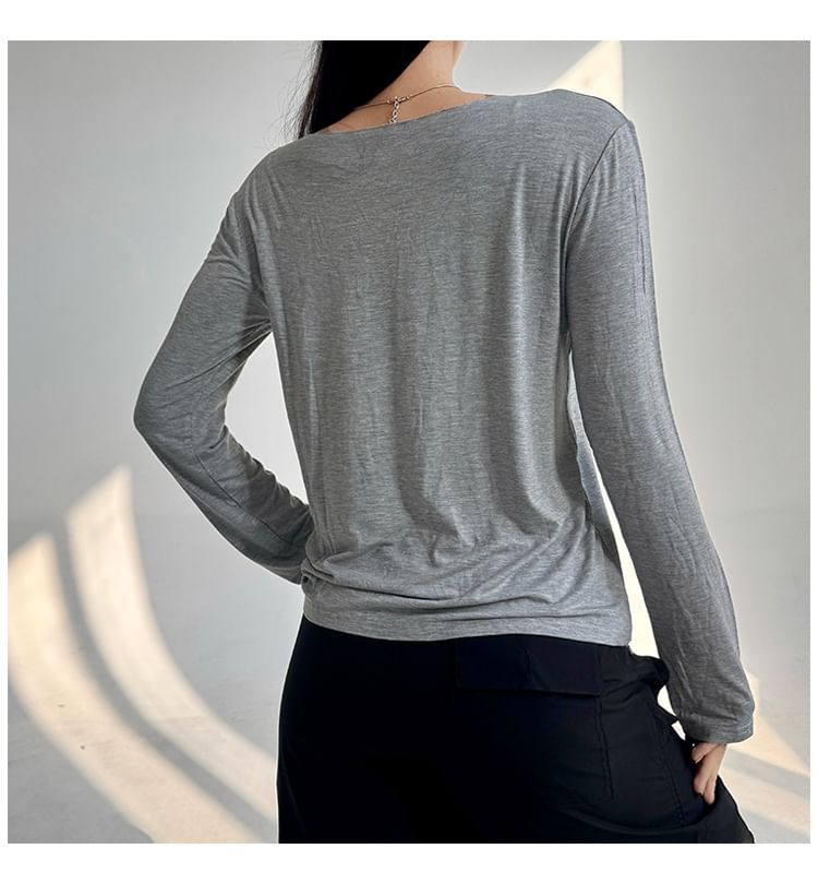Classic V-Neck Long-Sleeve Solid T-Shirt