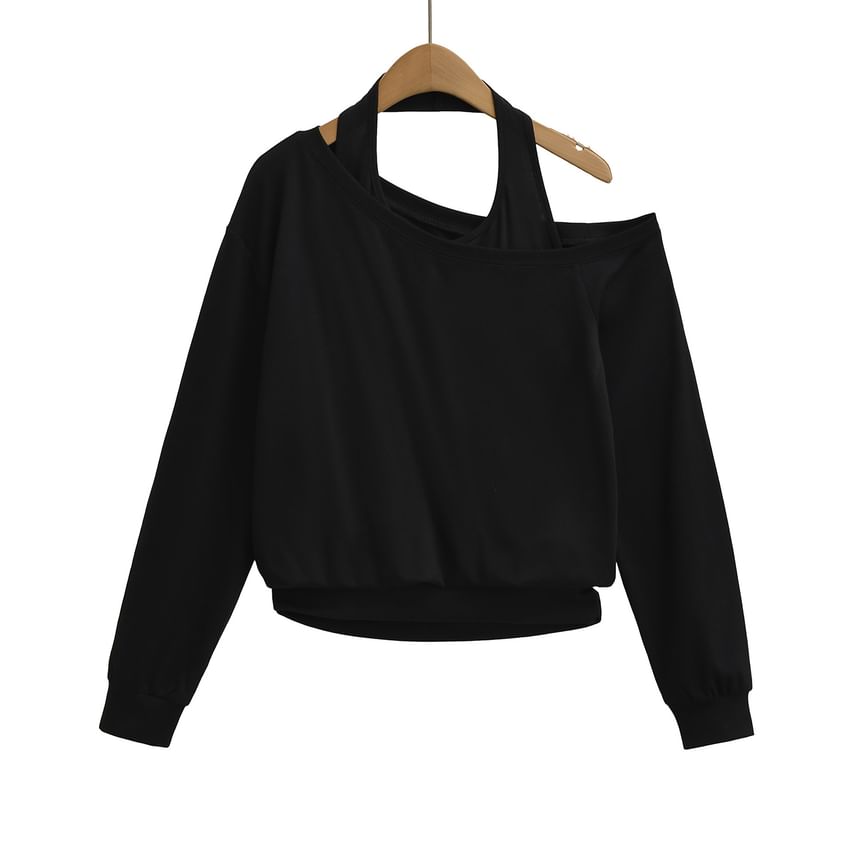 Stylish Cold Shoulder Mock Two-Piece Long-Sleeve Top
