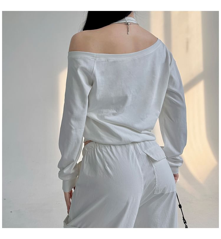 Stylish Cold Shoulder Mock Two-Piece Long-Sleeve Top