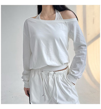 Stylish Cold Shoulder Mock Two-Piece Long-Sleeve Top