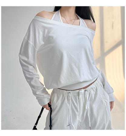 Stylish Cold Shoulder Mock Two-Piece Long-Sleeve Top