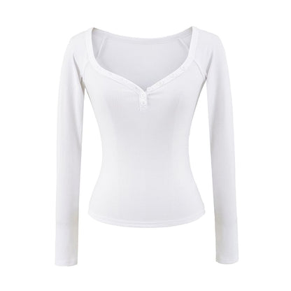Elegant V-Neck Long-Sleeve Solid Button Blouse
