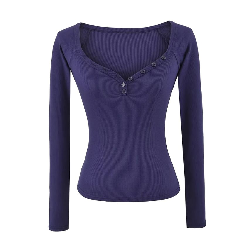 Elegant V-Neck Long-Sleeve Solid Button Blouse