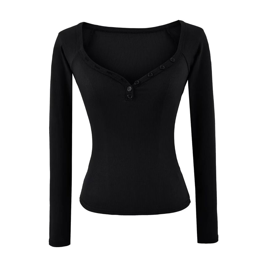 Elegant V-Neck Long-Sleeve Solid Button Blouse