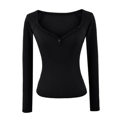 Elegant V-Neck Long-Sleeve Solid Button Blouse