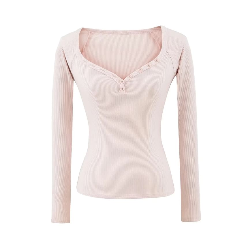 Elegant V-Neck Long-Sleeve Solid Button Blouse