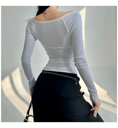 Elegant V-Neck Long-Sleeve Solid Button Blouse