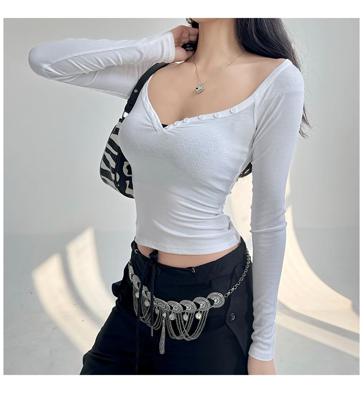 Elegant V-Neck Long-Sleeve Solid Button Blouse