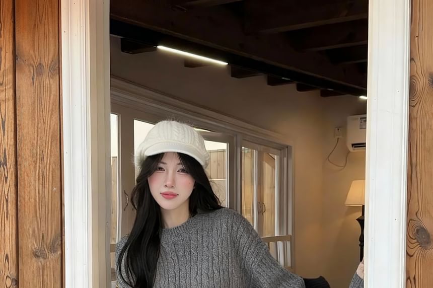 Knit Set: Round Neck Sweater with High Waist Shorts