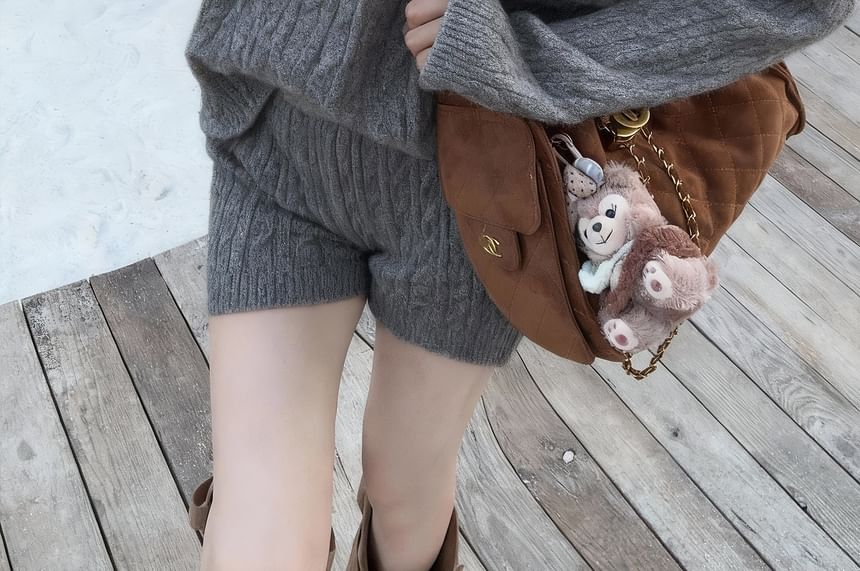 Knit Set: Round Neck Sweater with High Waist Shorts