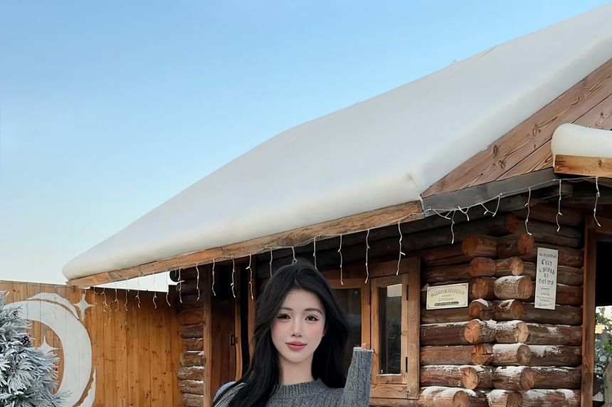 Knit Set: Round Neck Sweater with High Waist Shorts