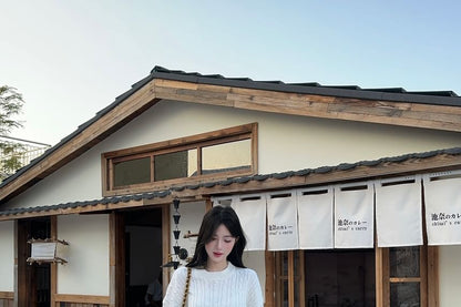 Knit Set: Round Neck Sweater with High Waist Shorts