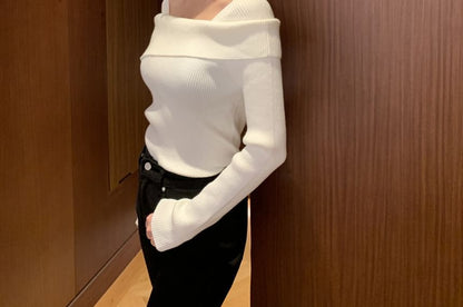 Square Neck Ribbed Knit Top in Solid Color