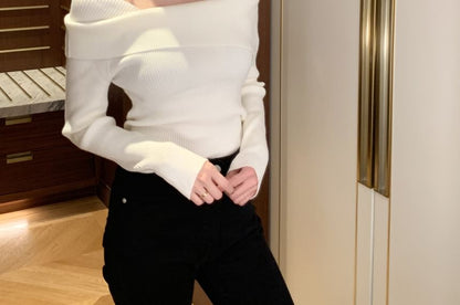 Square Neck Ribbed Knit Top in Solid Color