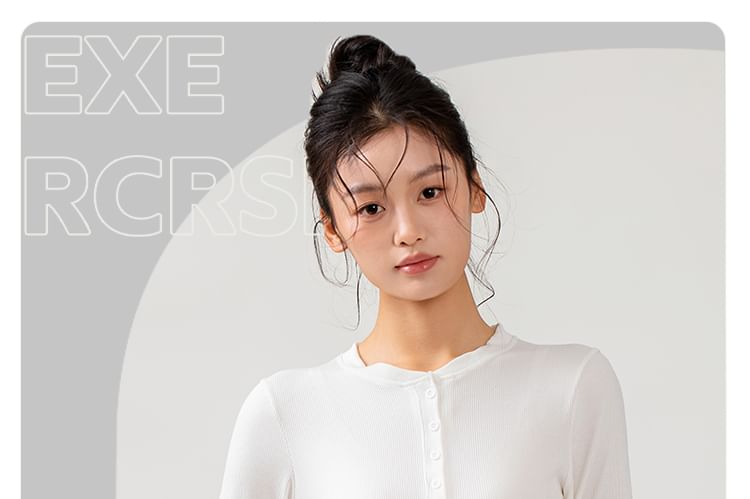 Half-Buttoned Solid Long-Sleeve Top