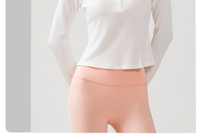 Half-Buttoned Solid Long-Sleeve Top