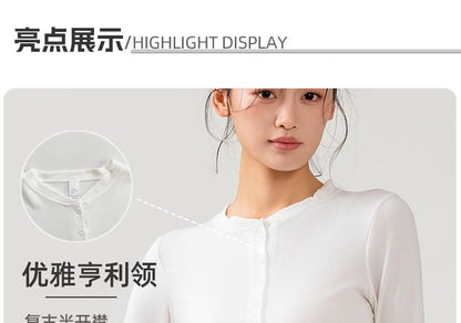 Half-Buttoned Solid Long-Sleeve Top