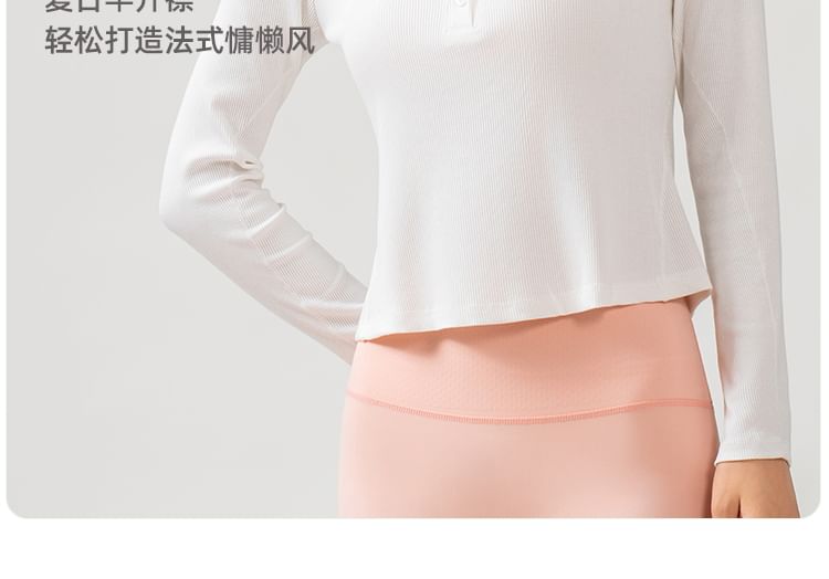 Half-Buttoned Solid Long-Sleeve Top