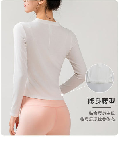 Half-Buttoned Solid Long-Sleeve Top