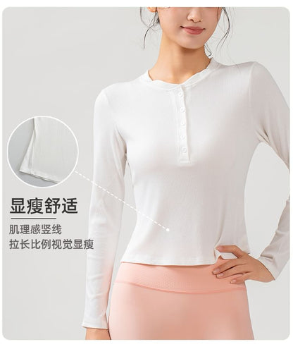 Half-Buttoned Solid Long-Sleeve Top