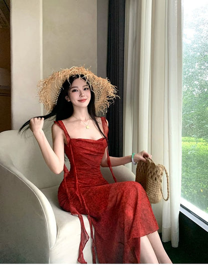 Sleeveless Sweetheart Neckline Lace Maxi Sheath Dress