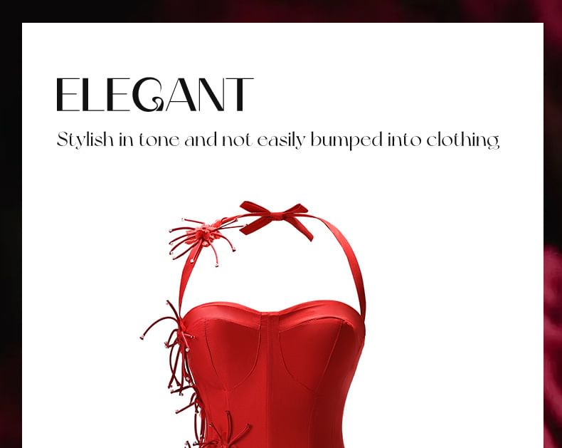 Halter Neck Plain Ruffle Trim Party Dress