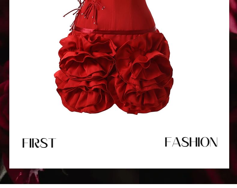 Halter Neck Plain Ruffle Trim Party Dress