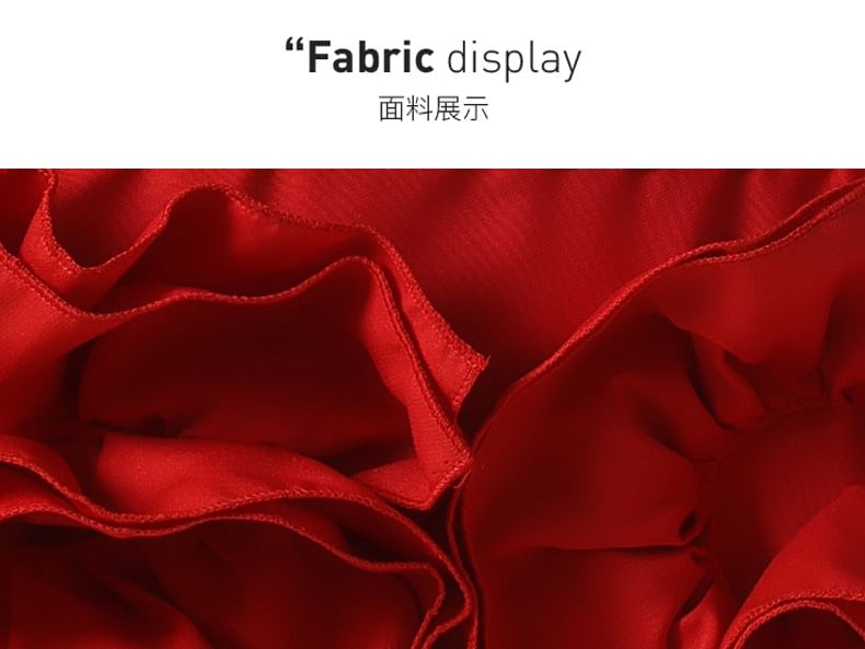 Halter Neck Plain Ruffle Trim Party Dress