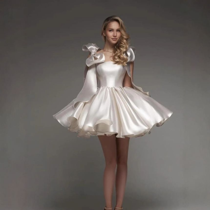 Off Shoulder Plain A-Line Cocktail Dress