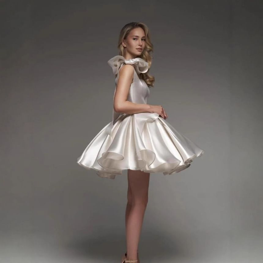 Off Shoulder Plain A-Line Cocktail Dress