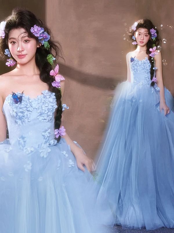 Plain Butterfly Detail A-Line Evening Gown