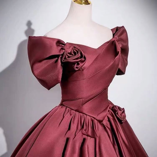 Off Shoulder Flower Detail A-Line Evening Gown