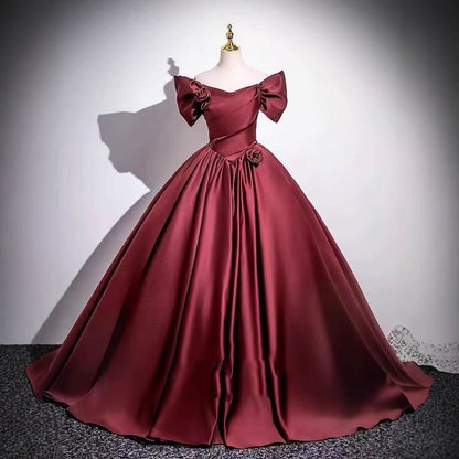 Off Shoulder Flower Detail A-Line Evening Gown