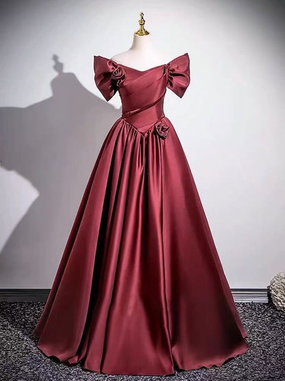 Off Shoulder Flower Detail A-Line Evening Gown