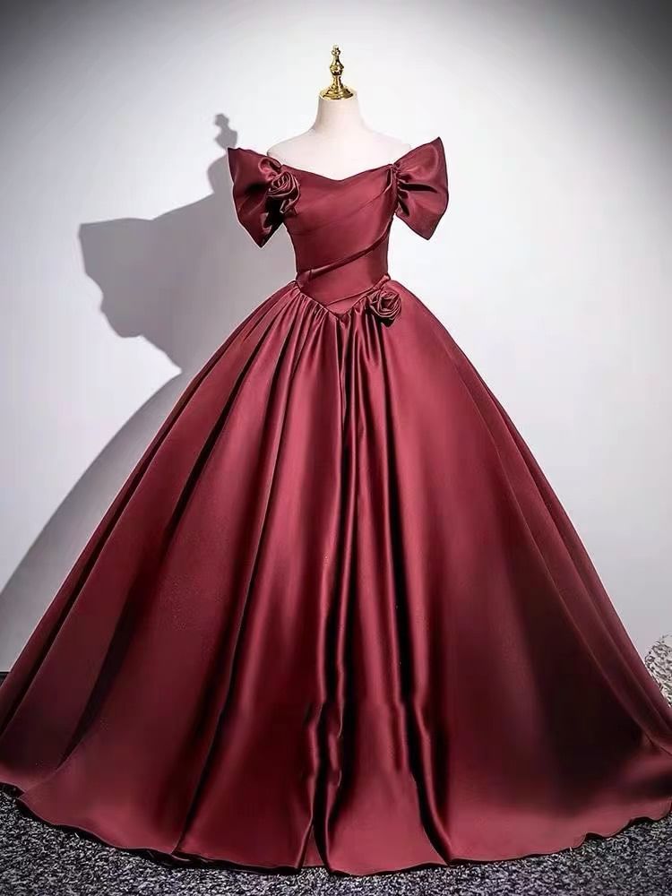 Off Shoulder Flower Detail A-Line Evening Gown