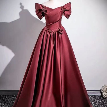 Off Shoulder Flower Detail A-Line Evening Gown