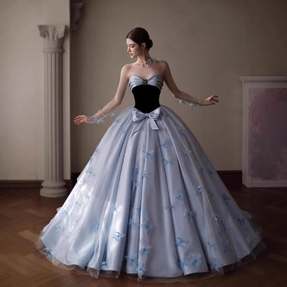 Strapless Bow Detail A-Line Evening Gown