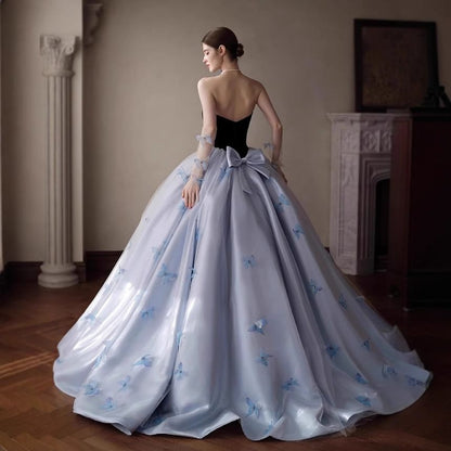 Strapless Bow Detail A-Line Evening Gown