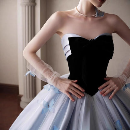 Strapless Bow Detail A-Line Evening Gown