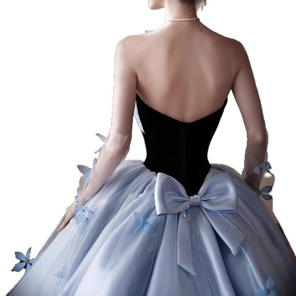 Strapless Bow Detail A-Line Evening Gown
