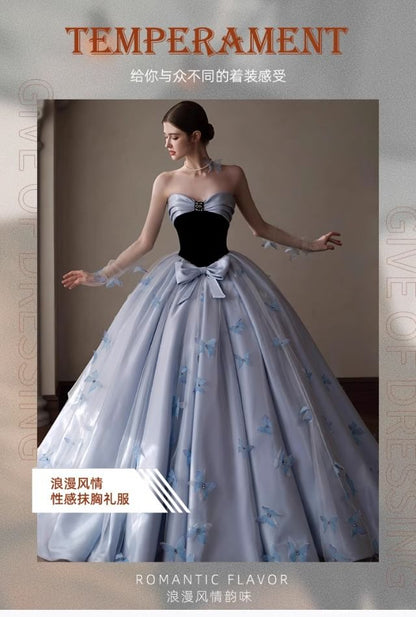 Strapless Bow Detail A-Line Evening Gown