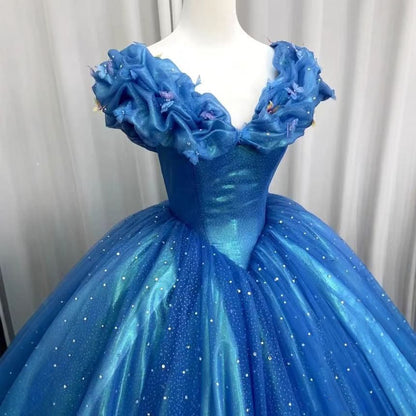 Sleeveless V-Neck Flower Detail A-Line Evening Gown